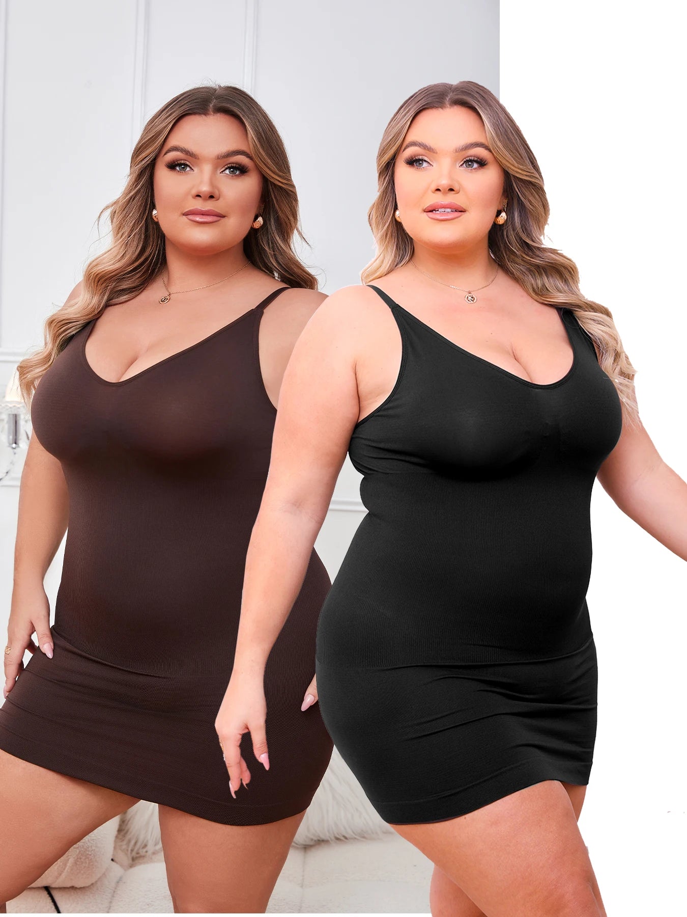 Plus Size V-Neck Shapewear Slip Dress