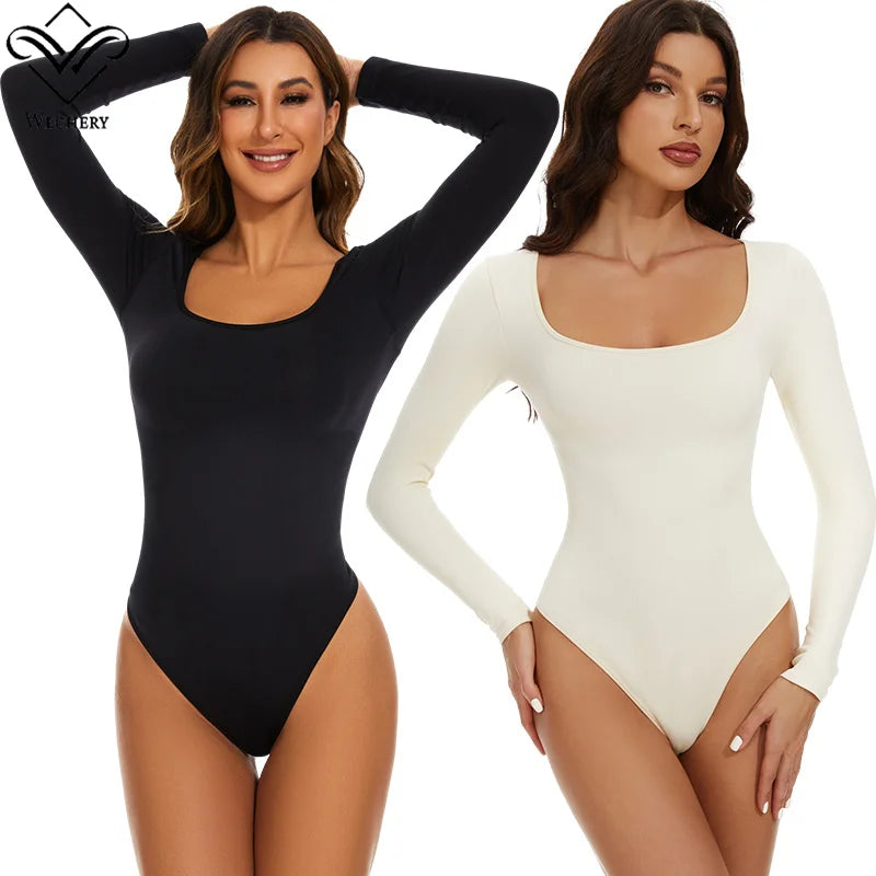 Seamless Long Sleeve Waist Trainer Bodysuit