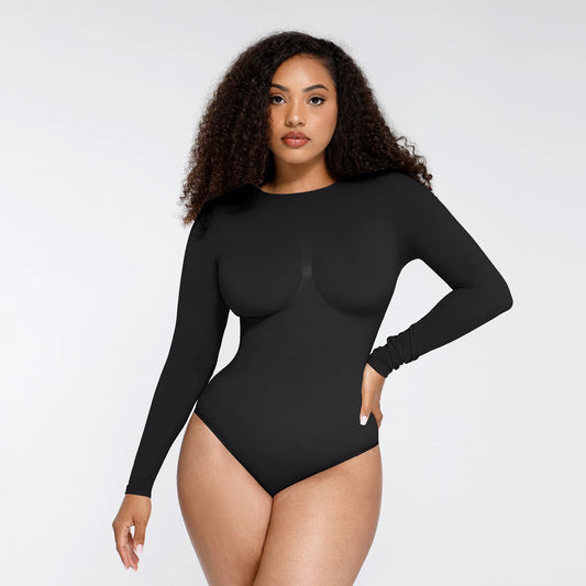 HEXIN Seamless Long Sleeve Bodysuit with Bust Support & Waist Enhancement